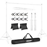 EMART Backdrop Stand 10x10ft(WxH) Photo Studio Adjustable Background Stand Support kit with 2 Crossbars, 8 Clamps, 2 Sandbags and Carry Bag for Parties, Events Decoration, Wedding, Photography -White
