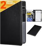 HerriaT Server Books for Waitress - Leather Waiter Book Server Wallet with Zipper Pocket, Cute Waitress Book&Waitstaff Organizer with Money Pocket Fit Server Apron（Classic Black）