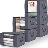 Fab totes 6 Pack Storage Bags for Clothes and Blanket, Foldable Closet Organizers and Storage with Zippers, Clear Window and Handles, Fabric Storage Bins for Sweater, Comforter, Bedding,Linen Sheets