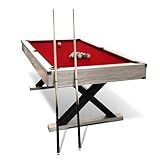 7 FT Pool Table, Billiard Table with 2 Cue Sticks, Billiard Balls, Cues, Cleaning Brush, X-Legs, Black Cloth, Rustic Grey, 84" L x 46.5" W x 32.7" H