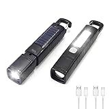 Hilngav 2 Pack Solar Flashlight, Rechargeable Zoomable LED Flashlight, High Lumens Solar Powered Flashlights with Tail Hook Rechargeable Handheld Flashlights for Home Emergency Camping Hiking
