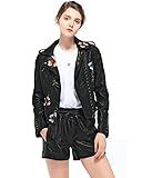 LY VAREY LIN Women's Floral Embroidered Faux Leather Moto PU Jacket Coat (L, Black)
