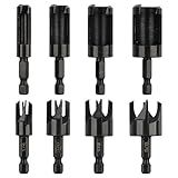 Rocaris 8 Pack Wood Plug Cutter Drill Bit Set, Straight and Tapered Taper Cutting Tool 1/4", 5/8", 3/8", 1/2", 1/4 Inch Hex Shank, Black
