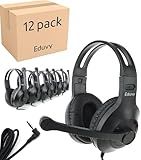 Eduvy Bulk Headphones for Classroom with Microphone, Heavy-Duty School Pack Wired Headphones for Students with Rotating Boom Mic. Teacher Must Haves from Elementary to College (12 Pack Black)