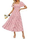 ZESICA Womens 2026 Summer Boho Wedding Guest Midi Dresses Pink S