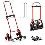 Stair Climbing Cart, 280 lbs Capacity Stair Climber Hand Truck and Dolly, Heavy-Duty Folding Stair Dolly with Stretchable Handle, 10 Wheels & 2 Elastic Ropes for Home Shopping Moving Warehouse