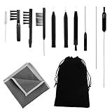 Qianyu 12 Pieces Hearing Aid Amplifier Cleaning Tools Kit Multi-Functional Earphone Earbuds Cleaner Brush Kit Hearing Aid Case Headphones Cleaning Kit with Velvet Bag for Hearing Aid Users