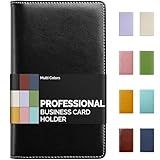 Sooez Leather Professional Business Card Book Holder Organizer, 240 Capacity Credit Card Booklet, PU Name Cards Holder Storage File for Men Women, 7.7 x 4.5 Inch, Black