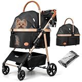 Dog Cat Stroller for Small/Medium Pets, 50 lbs, 3-in-1 Pet Stroller, Black
