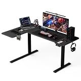 Acrolix L Shaped Electric Standing Desk - 59x40 Inch Reversible Corner Sit Stand Desk with Hook&Cup Holder,Electric Height Adjustable Table,for Home Office Gaming Computer Desk, Black Carbon