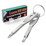 Stocking Stuffers for Men Teens, Christmas Gifts for Men 4 in 1 Keychain Screwdriver Tool, White Elephant Gifts for Adults, Cool Gadgets for Dad Husband Boyfriends - Silver