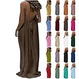 Summer Dresses for Women Backless Cami Dress Spaghetti Stra Flowy Moomoo House Dress Low Back Maxi Beach Vacation Sundress Coffee