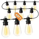 Jerritte 60FT LED Outdoor String Lights with 16+1 Edison Shatterproof IP65 Waterproof Bulbs, 2700K Dimmable Commercial Grade Patio Lights for Garden, Porch, Deck Decor