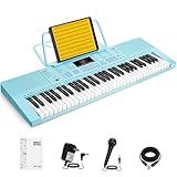 Vangoa VGK610 Piano Keyboard, 61 Mini Keys Portable Music Keyboard for Beginners with Microphone, 3 Teaching Modes, 350 Tones, 350 Rhythms, 30 Demos, Blue