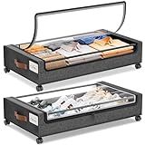 Yecaye Under Bed Storage with Wheels, 2Pack Under Bed Storage Containers, Underbed Shoe Storage Organizer, Rolling Under Bed Metal Drawers for Clothes, Blankets(30.71 x 16.93 x 6.69 in)