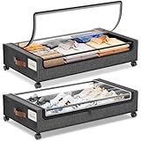 Yecaye Under Bed Storage with Wheels, 2Pack Under Bed Storage Containers, Underbed Shoe Storage Organizer, Rolling Under Bed Metal Drawers for Clothes, Blankets(30.71 x 16.93 x 6.69 in)