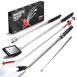 5-Piece Magnetic Pickup Tool Kit - Great Gift for Mechanics - Auto Repair & DIY - Find Nuts/Bolts/Screws - Includes 1lb & 10lb Telescoping Magnets - 360°Mirror & LED Light for Workshop Use
