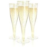 Prestee 100 Gold Plastic Champagne Flutes - 4.5 oz Disposable Champagne Glasses for Toasting at Weddings, Mimosas, Cocktails, Great Gatsby Party Decorations, and Events