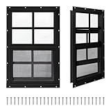 COLORPAPA 2 Pack Shed Windows,12" x 18" Small Sliding Windows,Flush Mount Windows with Tempered Glass and Fiberglass Screen for Shed, Chicken Coop, Playhouse, Household, Garage, Barns (Black)