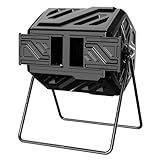 Werph 43 Gallon Compost Bin with Gloves, Fast Assembly & Easy Setup Outdoor Compost Tumbler, Updated Dual Chamber Tumbling Composter for Garden, Kitchen, and Yard Waste, Black