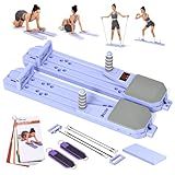 Nicoler Portable Pilates Reformer - Pilates Board 8-in-1 Multi-Functional Pilates Equipment with Workout Cards, 20lbs + 30lbs Resistance Bands, Ankle Straps for Home Workout, Fitness, Abs(Purple)
