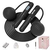 YOTTOY Cordless Jump Rope with Counter - Ropeless Rope 2 In 1 with Large Cordless Ball-Weighted Jump Rope for Women with LCD Display (Black)