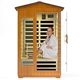 RESTISLAND Outdoor Sauna 2 Person, Infrared Sauna for Home, Wooden Dry Saunas Room with Far Low EMF Lighting, Bluetooth Speakers, 7 Colors Chromotherapy for Outdoor Home Spa