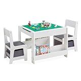 GABHX Kids Table and Chair Set, 3 in 1 Wooden Activity Table with Bookshelves and Storage Drawer, 2 in 1 Detachable Tabletop Construction Play Table Set for Drawing, Reading