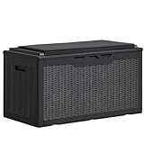 Greesum 100 Gallon Resin Deck Box Large Outdoor Storage Boxes with Cushions for Garden Tools, Patio Furniture Pillows, Pool Supplies, Black