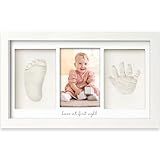 Baby Hand and Footprint Kit - Clay Handprint Keepsake Frame, Newborn Nursery Picture Frame, Personalized New Mom Gifts for Baby Shower & Registry (Alpine White)