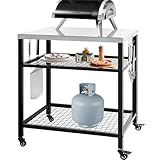 WEASHUME Stainless Steel Outdoor Grill Cart Pizza Oven Stand Trolley Table with Wheels Three-Shelf Movable Food Prep and Work Table Heavy Duty Grill Carts Outdoor Cart 31.5"×24"×35.5"