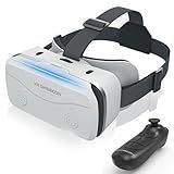 VR Headset with Bluetooth Game Controller for iOS Android, HD Lens Adjustable IPD & Focus for 3D Movies/Games, Compatible with 4.7-7 inch Phones