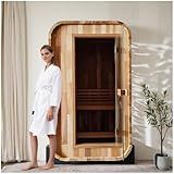 ZONEMEL Outdoor Steam Sauna for 2 Person, Canadian Red Cedar Sauna Room with 4.5KW Harvia Heater, 8mm Tempered Glass, Floor Kit, 220V (0-195 °F)