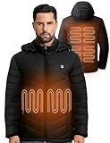 YHQ Heated Jackets for Men with 12V 20000mAh Battery Pack, 6 Heating Zones, Men's Heated Jacket Ideal for Winter Cycling, Skiing, Camping and Fishing L Black