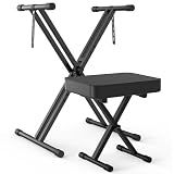 GLEAM Keyboard Stand and Bench Set, Double X Style Digital Piano Stand Height from 19" to 38", Heavy Density Foam Padded Stool from 14" to 18" Black