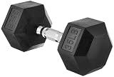 Amazon Basics Rubber Hex Dumbbell Hand Weight with Comfortable Grip for Home Gym Workout, 35 Pounds, Single, Black