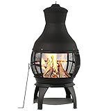 BALI OUTDOORS Wood Burning Fire Pits Chimenea Outdoor Fireplace Wooden Firepit, Brown-Black