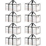 8 Pack Extra Large Heavy Duty Moving Bags, Clear Storage Bins with Lids, Reinforced Handles & Heavy-Duty Zippers Moving Boxes Storage Bags Totes for Clothes Packing, Dorms, College Supplies, Clear
