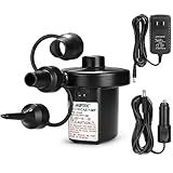 AGPTEK Electric Air Pump,Portable Air Pump with 3 Nozzles, 4.5kPa Quick-Fill,110V AC/12V DC Inflator/Deflator Pumps for Outdoor Camping, Inflatable Air Mattress Beds, Boats, Swimming Ring