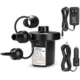 AGPTEK Electric Air Pump,Portable Air Pump with 3 Nozzles, 4.5kPa Quick-Fill,110V AC/12V DC Inflator/Deflator Pumps for Outdoor Camping, Inflatable Air Mattress Beds, Boats, Swimming Ring