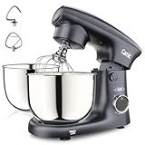 Camic Stand Mixer, 4.2QT+5.3QT Two bowls Electric Food Mixer, 10 Speeds with Digital setting 3-IN-1 Kitchen Mixer for Baking Cakes Cookie Bread Salad with Egg Whisk,Dough Hook,Flat Beater (Grey)