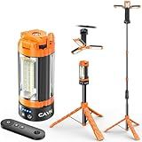 CAVN Rechargeable Camping Lights with Remote & Detachable Tripod Max Height 6.7 ft, Portable Work Light with 3 LED Lamp Heads, Camping Essentials Gear Emergency Flashlight with Hook, Orange