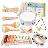 Baby Musical Instruments Set - Montessori Wooden 18 Month Old Baby Toys, Toddler Percussion Instruments Xylophone Maracas Tambourine for Toddlers, 2 3 4 Year Old Girls Boys Birthday Gifts