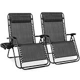 Best Choice Products Set of 2 Extra Wide Adjustable Steel Mesh Zero Gravity Lounge Chair Recliners w/Pillows and Cup Holder Trays - Gray