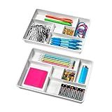 Madesmart Set of 2 Plastic 6-Compartment Drawer Organizer Gadget Trays, Multipurpose Storage Bins for Drawers, White