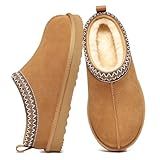 Litfun Women's Fuzzy House Slippers Genuine Suede Fluffy Winter Slipper Cozy Furry Warm Shoes Indoor/Outdoor, Chesnut EU 39