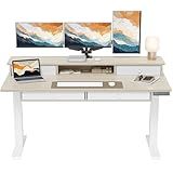 ErGear Electric Standing Desk with 4 Drawers, 55" x 30" Height Adjustable Desk with Storage, C-Clamp Mount Compatible, Computer Home Office Table with Cable Management Tray, Natural