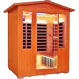 Outdoor Sauna 4 Person Infrared Saunas Outdoor Dry Sauna Room Wood Wooden Sauna Canadian Fir Red Cedar Low EMF 2600W/240V with Oxygen Bar, 7 Color Light, Control Panel, Speaker - 62.2" x 46.9" x 81.9"