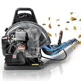 72CC Gas Leaf Blower, 760 CFM 235 MPH 2-Stroke Backpack Blower with Variable Speed, Cruise Control, Low Noise and Anti-Vibration Harness for Commercial Lawn Care, Yard Debris & Leaves, Gray