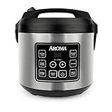 Aroma Housewares 20 Cup Cooked (10 cup uncooked) Digital Rice Cooker, Slow Cooker, Food Steamer, SS Exterior (ARC-150SB),Black